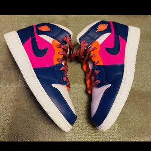 Unique Nike Air Jordan One Style Women's High-Top Sneakers -Purple/ Pink/Orange